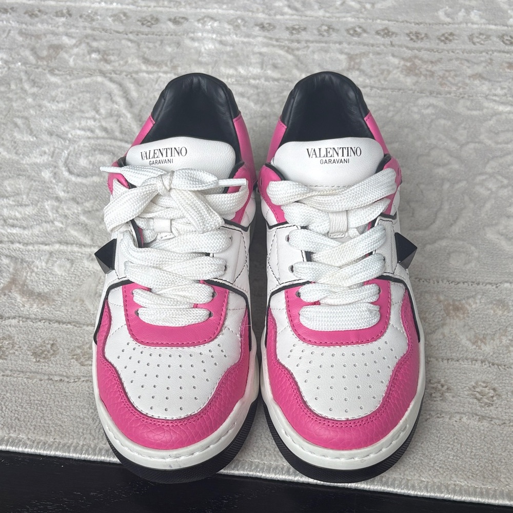 Valentino Garavani Pink and White Leather Sneakers